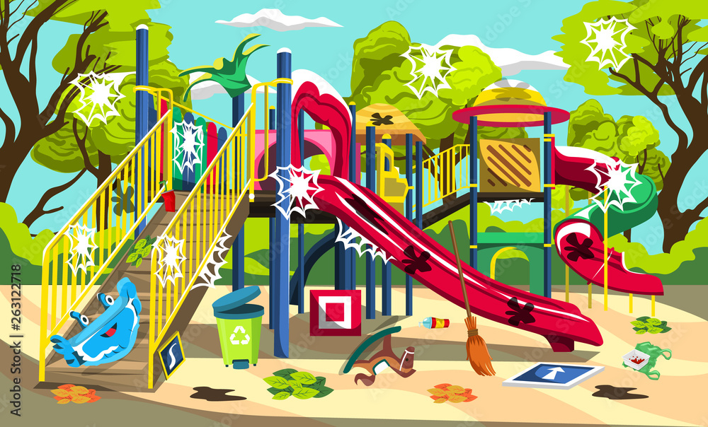 Dirty Outdoor Playground Fun for Children Family Park with Slides and