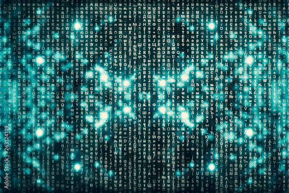 Blue matrix digital background. Abstract cyberspace concept. Characters fall down. Matrix from symbols stream. Virtual reality design. Complex algorithm data hacking. Cyan digital sparks. Blue matrix digital background. Abstract cyberspace concept. Characters fall down. Matrix from symbols stream. Virtual reality design. Complex algorithm data hacking. Cyan digital sparks.