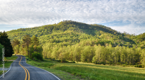 "Moning Curve" a curvy road around a mountain Zen Duder Americana Landscapes Collection