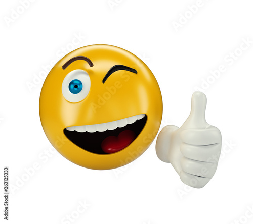 Yellow Thumb up Emoji on white isolated background, 3d illustration