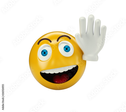 Yellow waving with one hand Emoji on white isolated background, 3d illustration