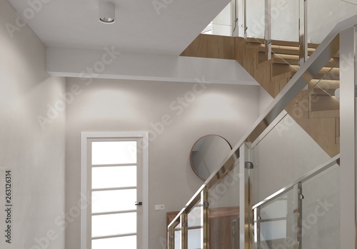 Modern staircase of the house. 3D render.