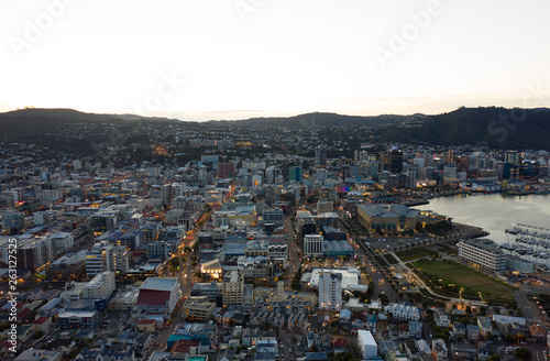 Wellington City, New Zealand. Twilight view just after sunset