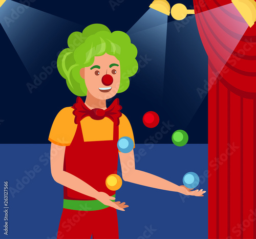 Juggling Harlequin Flat Color Vector Illustration