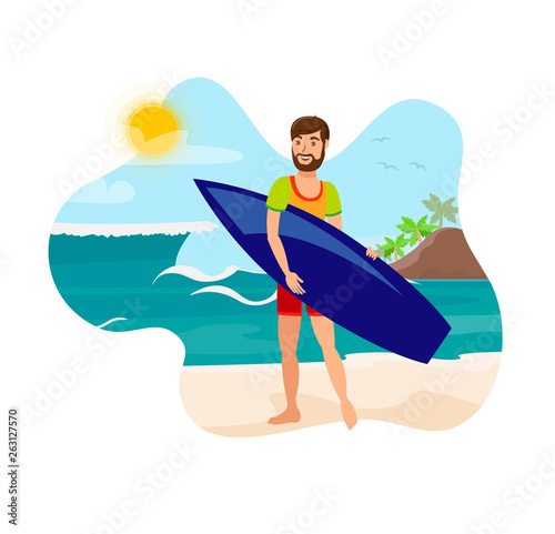 Surfing, Active Recreation Flat Color Illustration