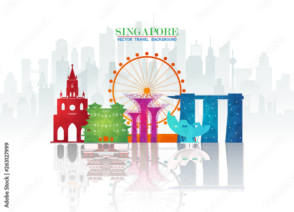singapore Landmark Global Travel And Journey paper background. Vector Design Template.used for your advertisement, book, banner, template, travel business or presentation.