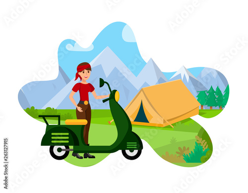 Mountain Tourism Flat Color Vector Illustration