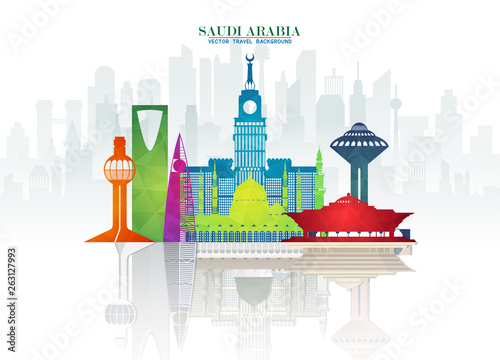 Saudi Arabia Landmark Global Travel And Journey paper background. Vector Design Template.used for your advertisement, book, banner, template, travel business or presentation.