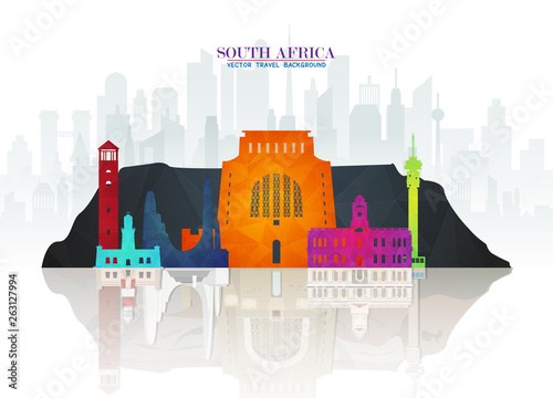 South africa Landmark Global Travel And Journey paper background. Vector Design Template.used for your advertisement, book, banner, template, travel business or presentation.