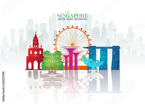 singapore Landmark Global Travel And Journey paper background. Vector Design Template.used for your advertisement, book, banner, template, travel business or presentation.
