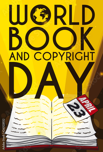 Book with Calendar and Glows for Book and Copyright Day  Vector Illustration