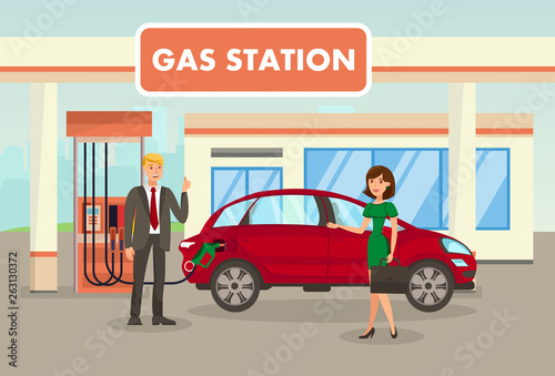 Petrol, Filling, Gas Station Vector Illustration