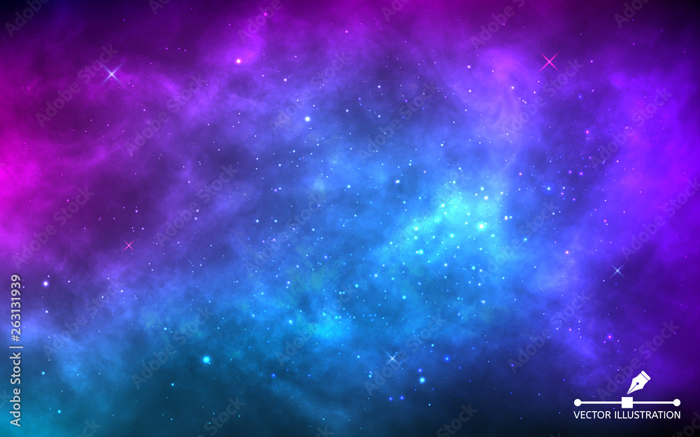 Space background with stardust and shining stars. Realistic colorful cosmos  with nebula and milky way. Blue galaxy backdrop. Beautiful outer space.  Infinite universe. Vector illustration Stock Vector | Adobe Stock