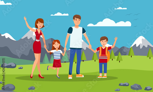 Family Tourism Flat Vector Cartoon Illustration