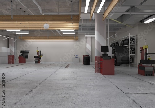 Automotive workshop, service station. 3D render