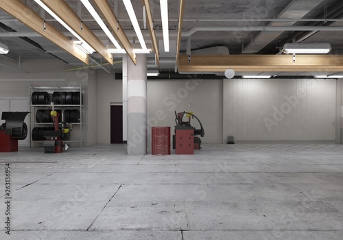 Automotive workshop, service station. 3D render