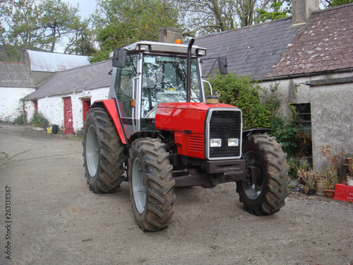Red Tractor on Farmyard