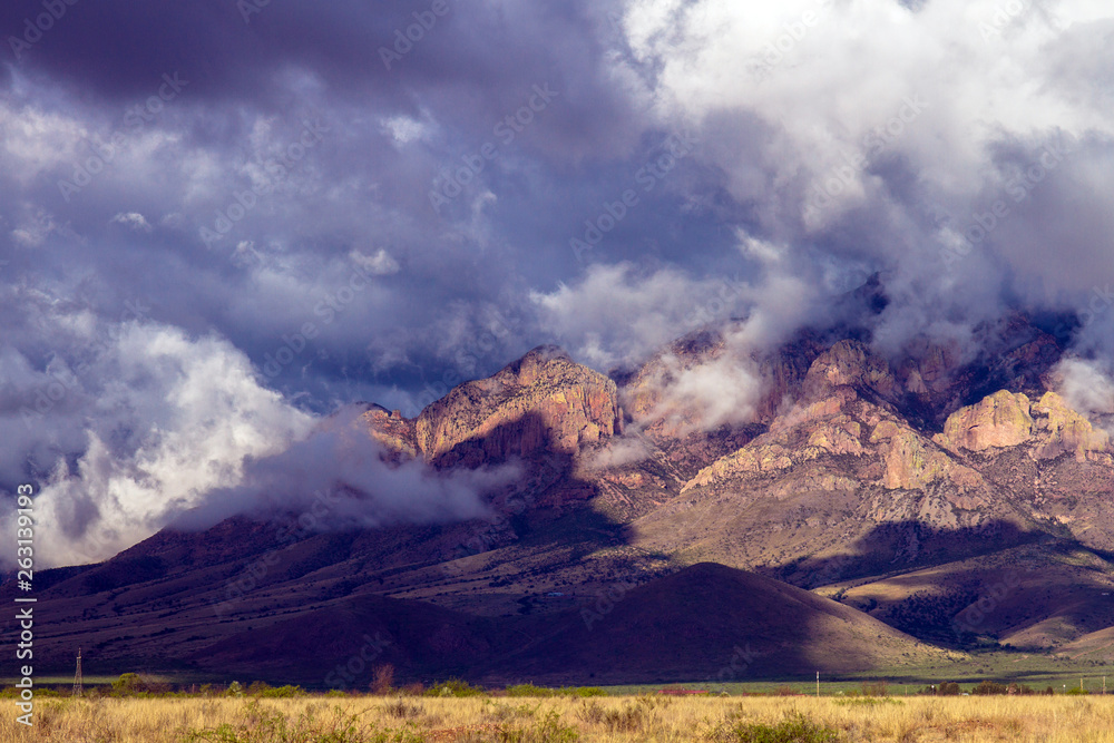 Storm clouds hide parts of Chiricahua Mountains, one of Arizona's famous Sky Islands