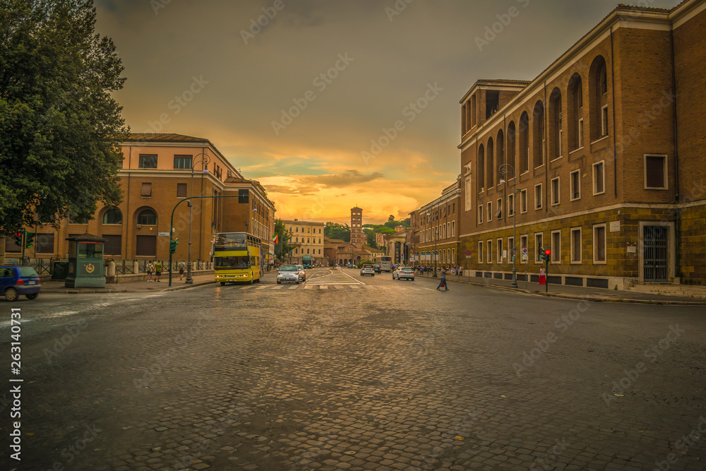 Golden Hour on the Luigi Petroselli Street in Rome