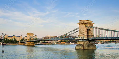 Szechenyi Chain Bridge view from Danube side. Budapest  Hungary.