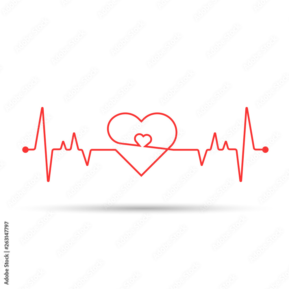 Heart rate cardiogram uses a white background and a red line Heart rate cardiogram uses a white background and a red line
