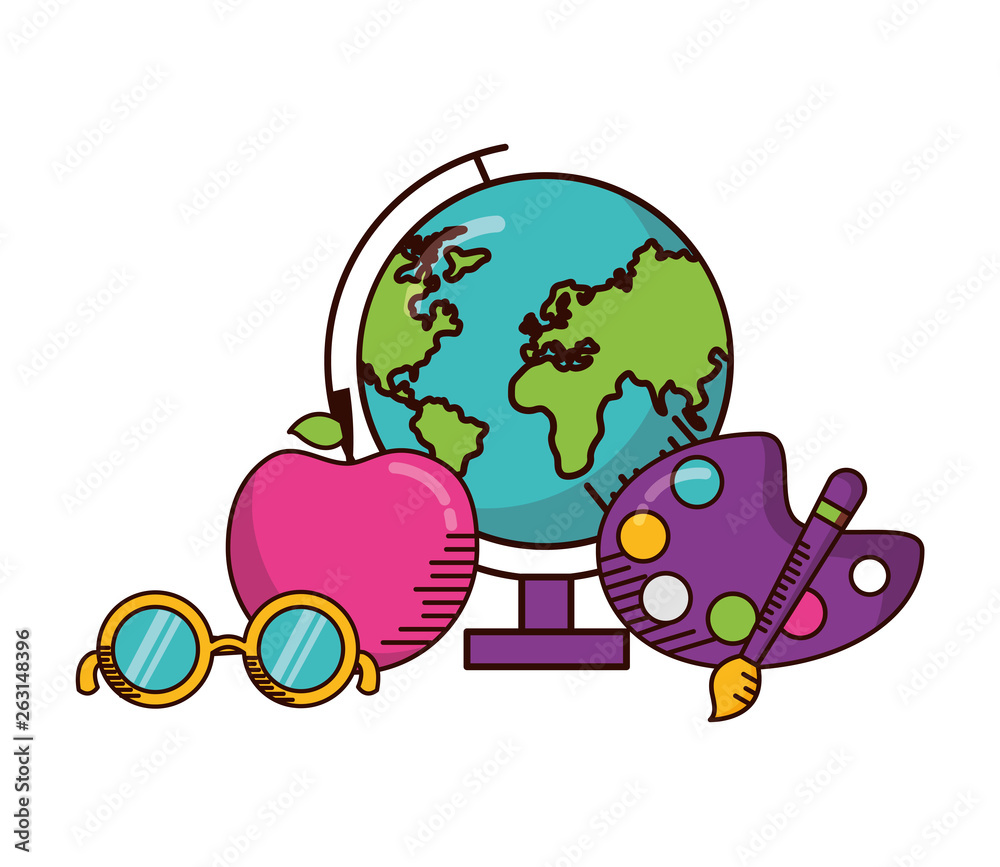 Fototapeta premium globe map apple art palette school supplies