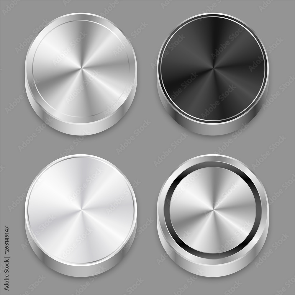 realistic circular 3d brushed metal icons set realistic circular 3d brushed metal icons set