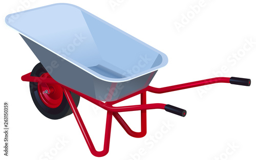 New empty modern garden wheelbarrow. Garden car isolated on white