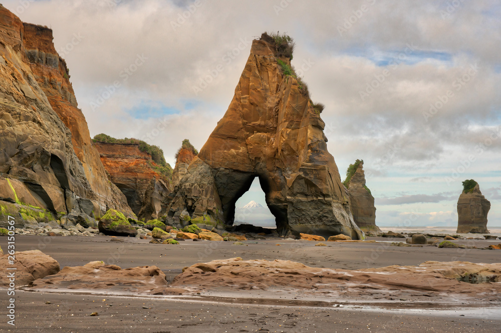 Amazing rock formations at low tide on the beach