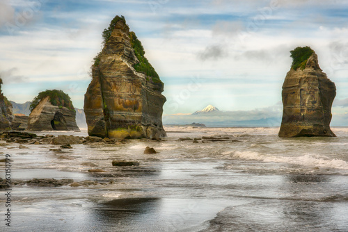 Amazing rock formations at low tide on the beach