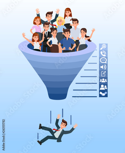 Blue Recruitment Funnel Color Vector Illustration