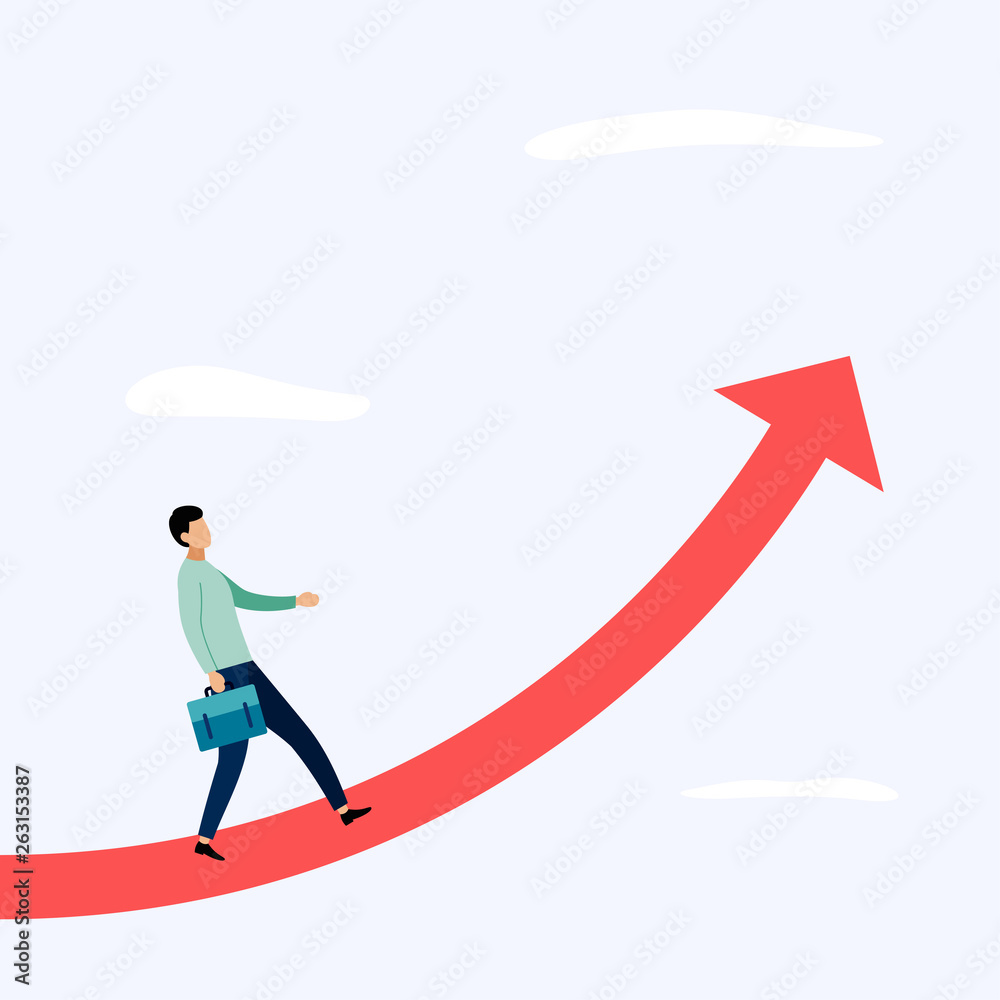 Businessman standing on the arrow, vector illustration of business concepts Businessman standing on the arrow, vector illustration of business concepts