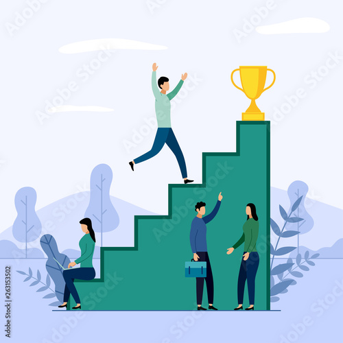 Business team and competition, achievement, successful, challenge, business concept vector illustration