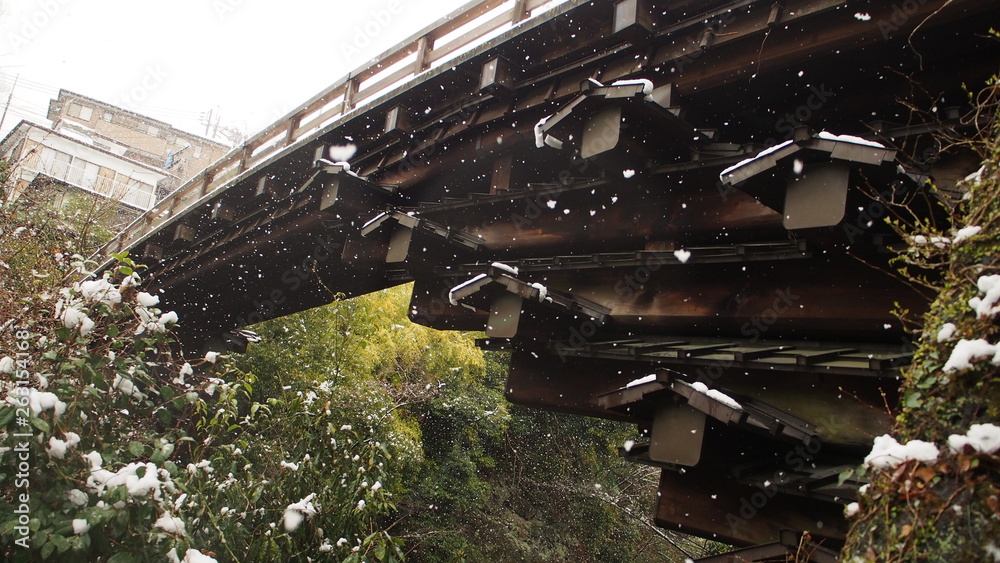 雪の猿橋　日本,山梨