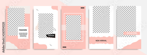 Social media stories layout template. Modern minimal square abstract brush shape template in pink and peach flat color