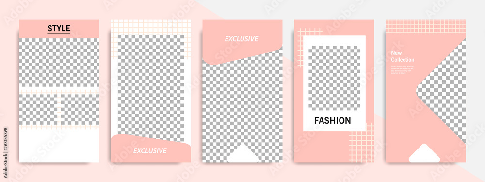 Social media stories layout template. Modern minimal square abstract fluid shape template in pink and peach flat color