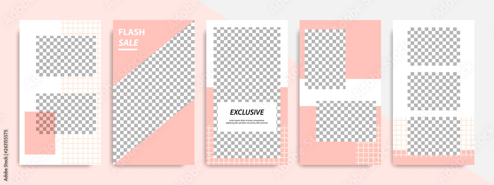 Social media stories layout template. Modern minimal square abstract fluid shape template in pink and peach flat color