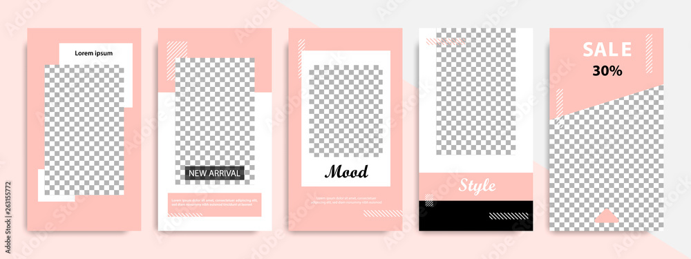 Social media stories layout template. Modern minimal square abstract fluid shape template in pink and peach flat color Social media stories layout template. Modern minimal square abstract fluid shape template in pink and peach flat color