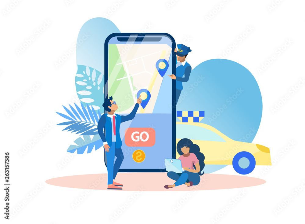 Mobile Application Call Taxi Vector Illustration. Mobile Application Call Taxi Vector Illustration.