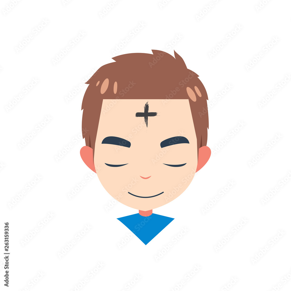 a boy with cross in forehead