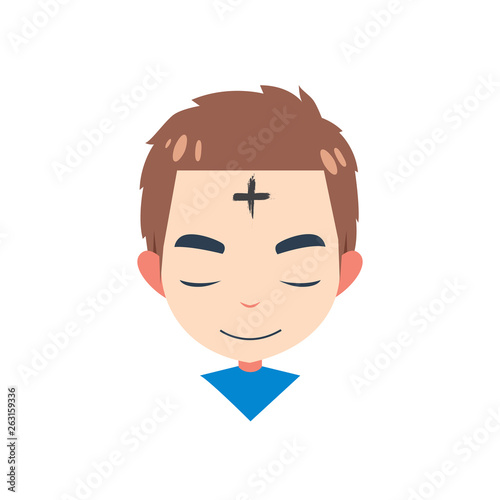 a boy with cross in forehead