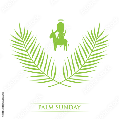palm sunday - silhouette of palm leaves and holy person riding a donkey