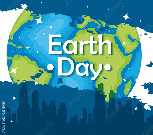 planet with city building to earth day