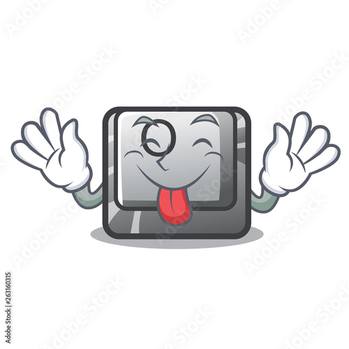 Tongue out O button installed on mascot computer