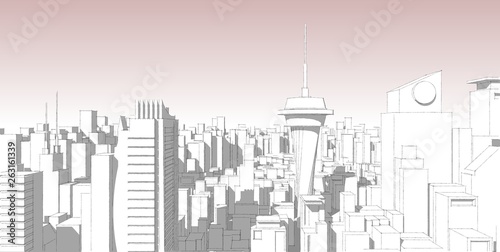 Panorama cityscape Sketch. Architecture sketch - 3D Illustration.