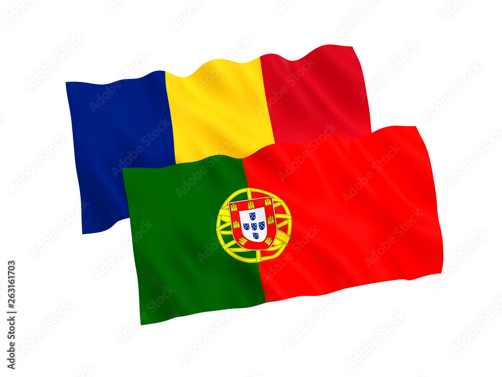 Fototapeta premium Flags of Romania and Portugal on a white background