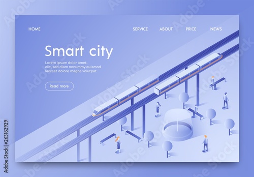 Banner is Written Smart City Isometric Lettering.