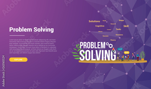 problem solving concept for website template landing homepage banner with modern purple violet background - vector