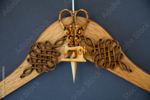 decorative hanger on blue background. Art soft focus