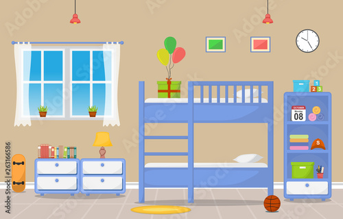 Baby Toddler Children Bedroom Interior Room Furniture Flat Design